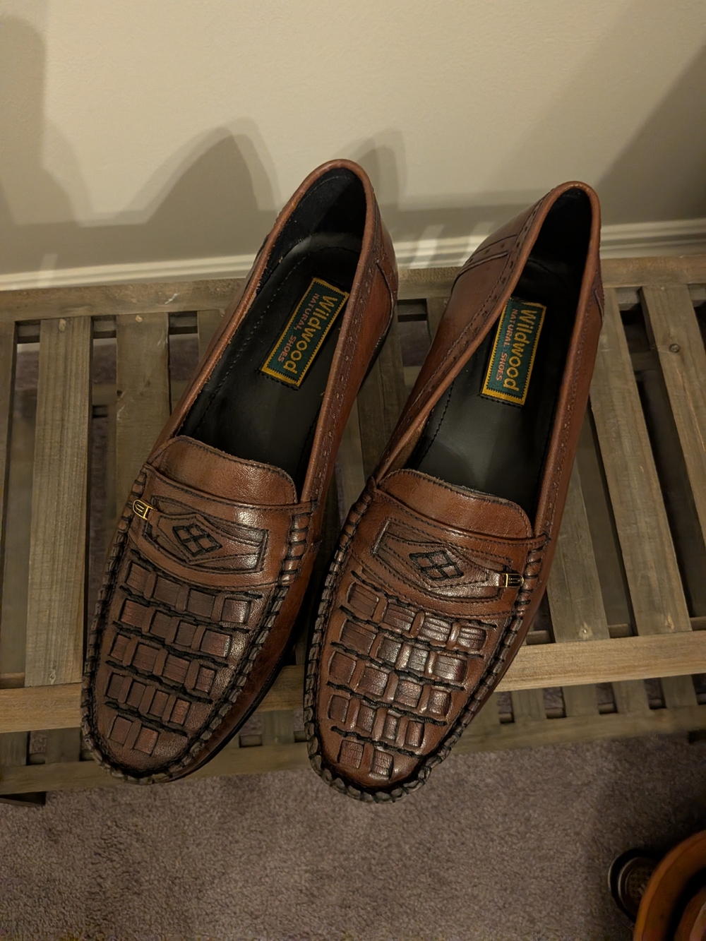 Vintage Brown Basket-Weave Leather Loafers, Wildwood Natural Shoes 👞🤎